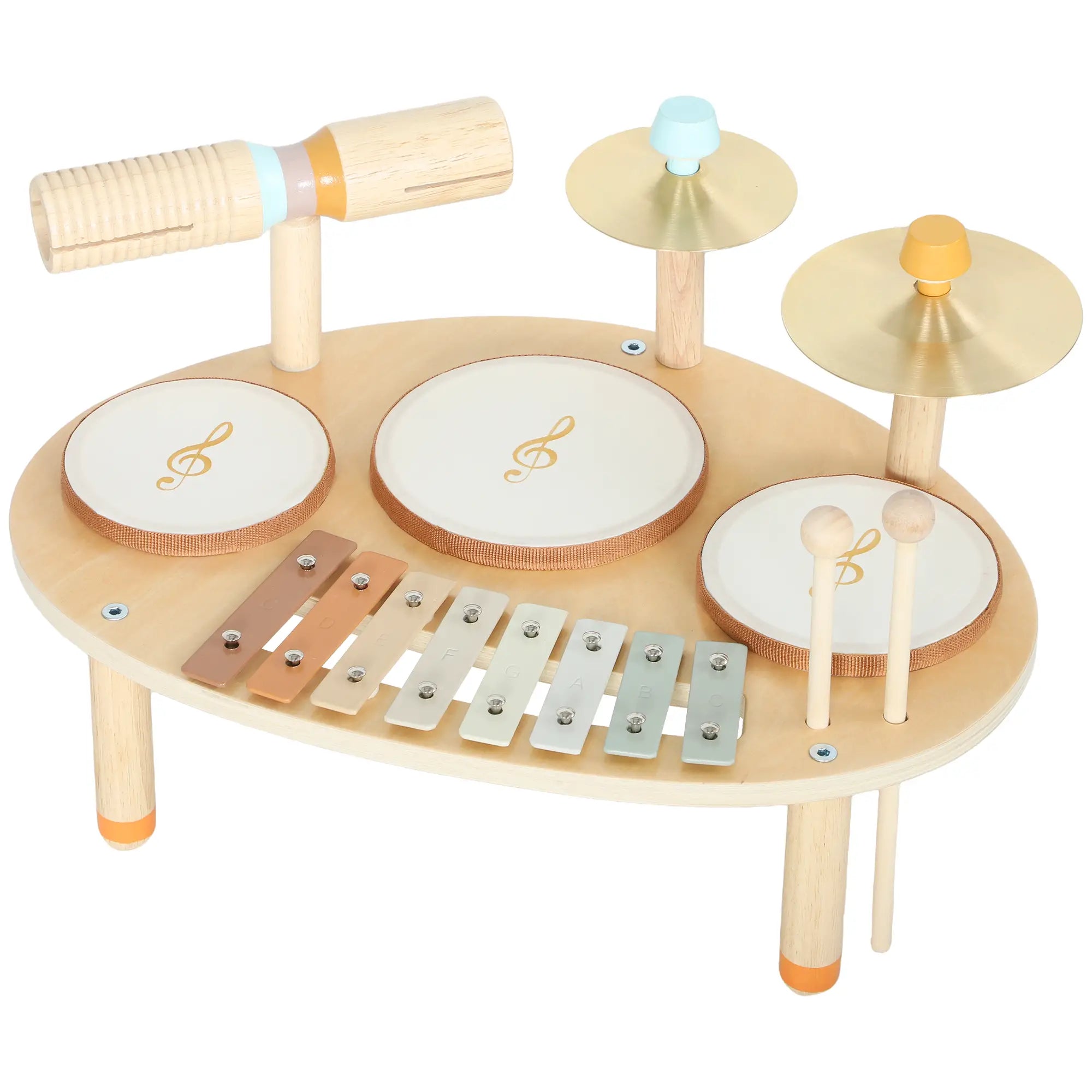 Toddler Drum Set, 4-In-1 Musical Instruments, Natural Wood Electronic Musical Pianos Natural at Gallery Canada