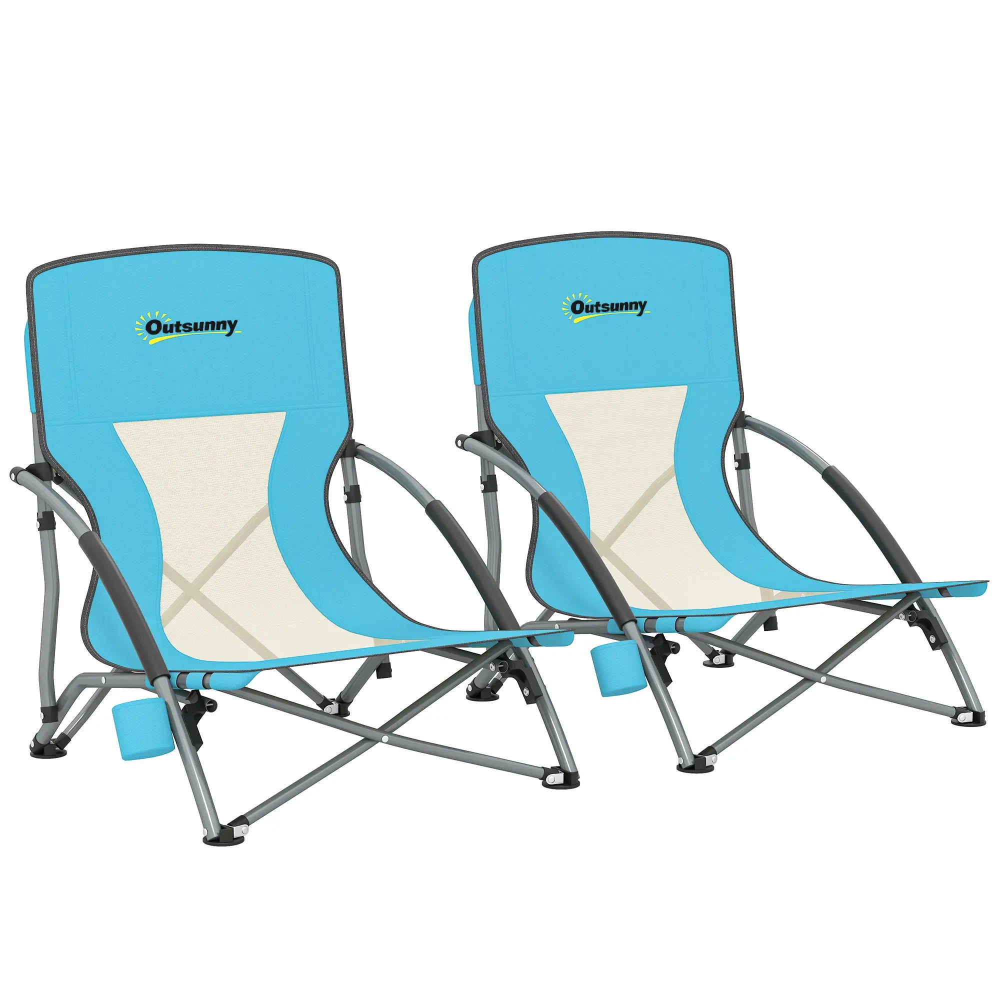 Folding Beach Chairs, Mesh Back, Carry Bag, Cup Holder, 22.8