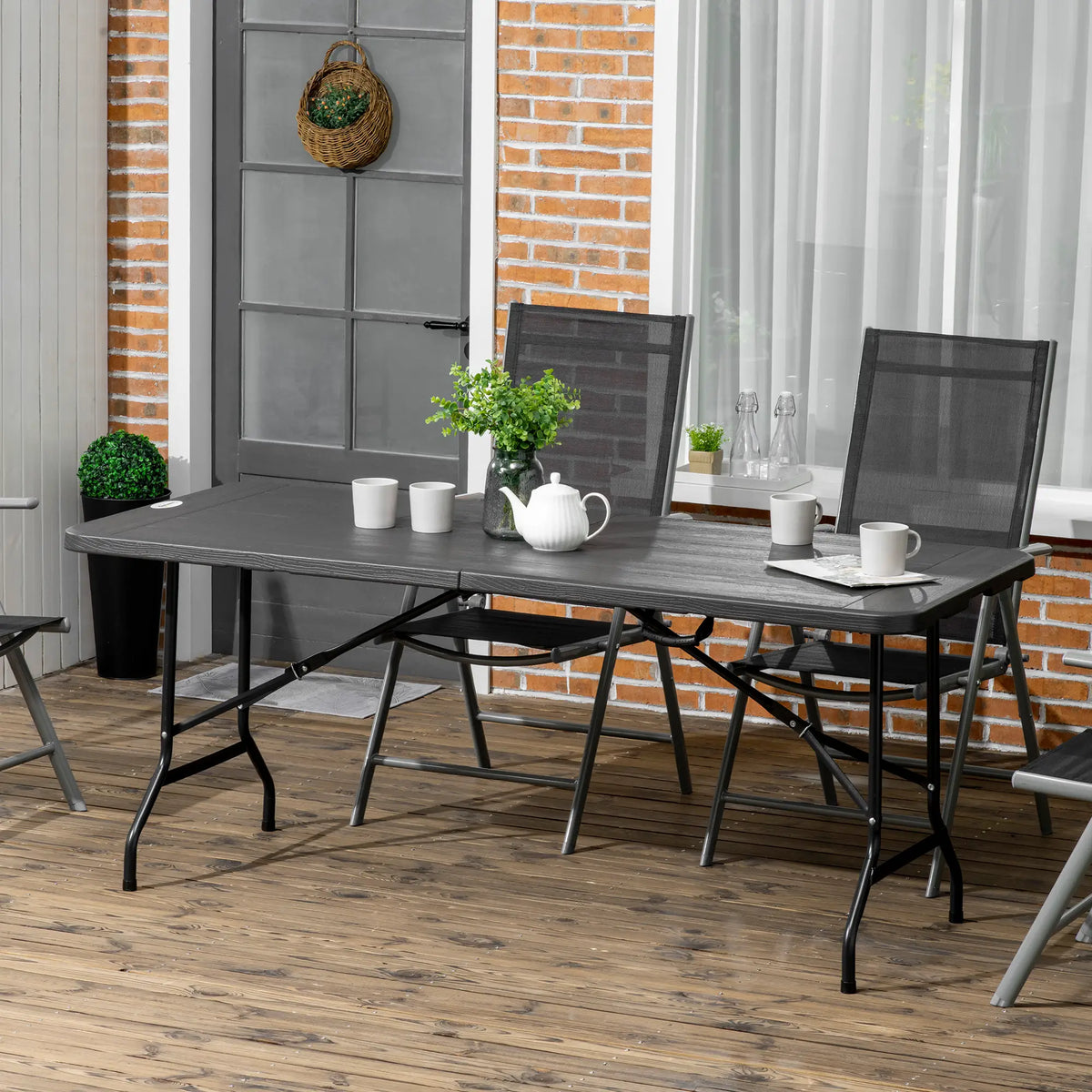Foldable Rectangular Patio Dining Table for 6, Dark Grey Patio Dinning Tables at Gallery Canada