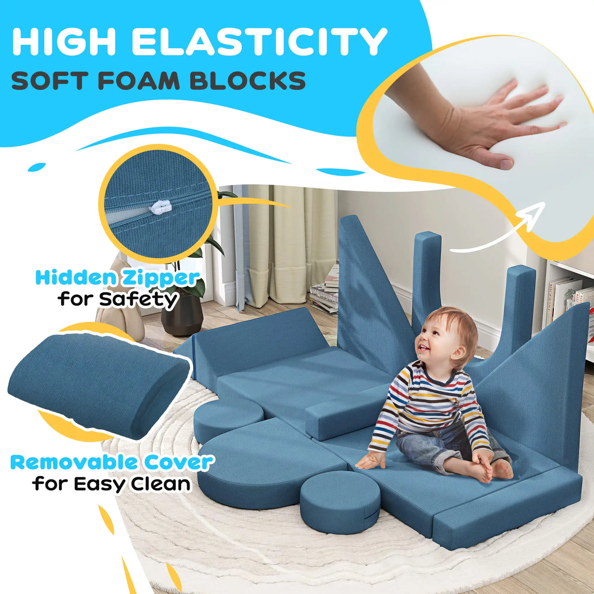 12-Piece Modular Kids Play Couch, Convertible Sofa, Blue Kids Chairs & Seating at Gallery Canada