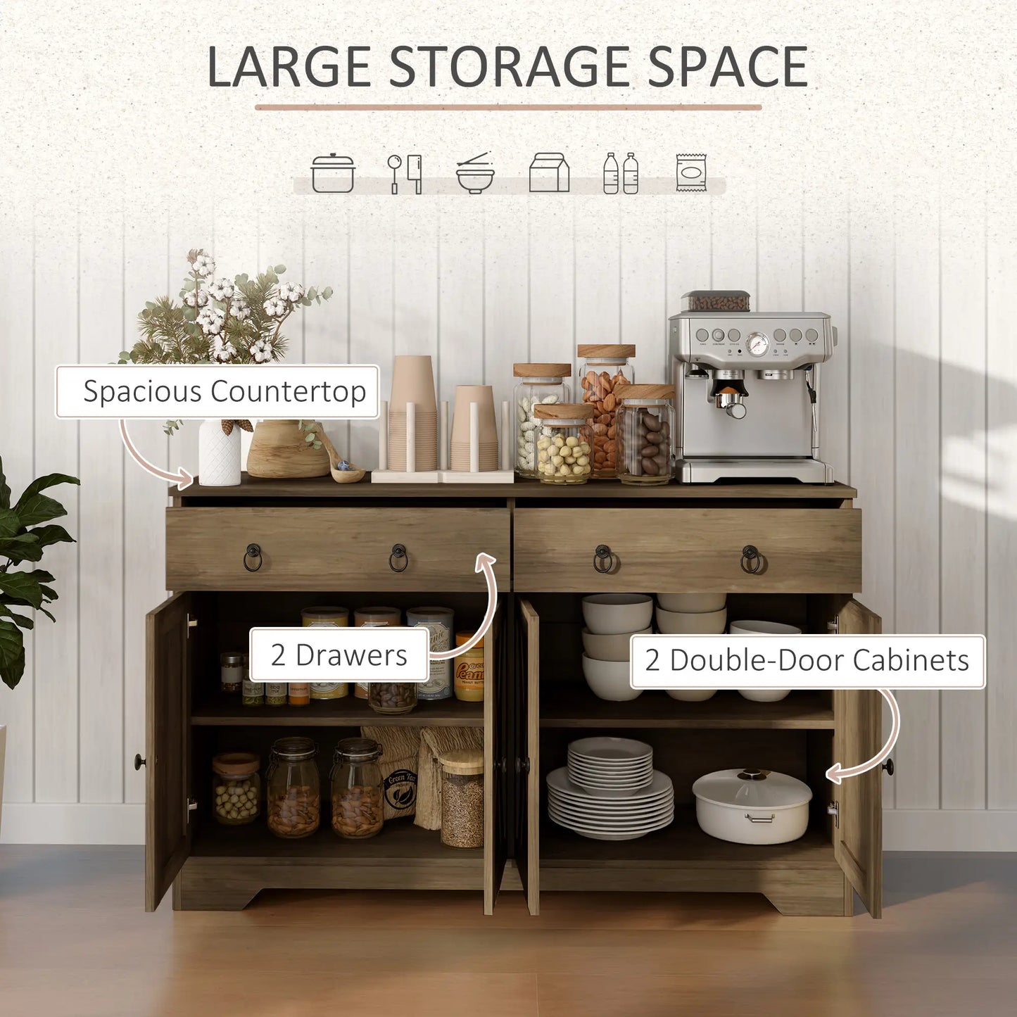 Sideboard Cabinet, 2 Drawers, 4 Barn Doors, 2 Adjustable Shelves, Light Brown Bar Cabinets at Gallery Canada