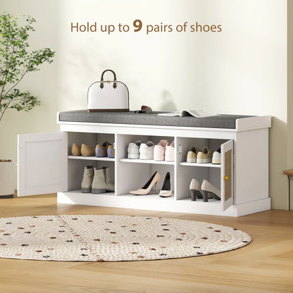 Shoe Bench with Padded Cushion, Boho Entryway, Rattan Doors, Adjustable Shelves, White Shoe Storage Cabinets & Racks at Gallery Canada