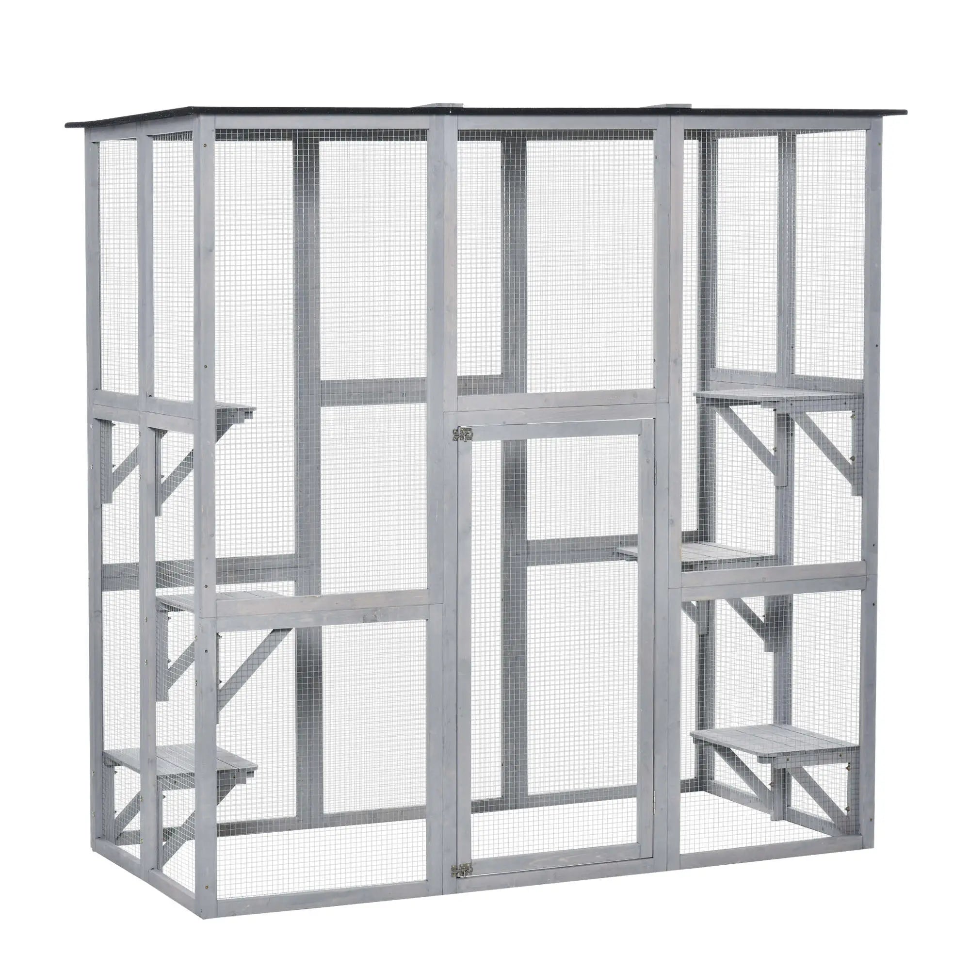 Large Outdoor Catio Enclosure, Weatherproof Cat House, Wooden Patio Cage, 6 Platforms, 71