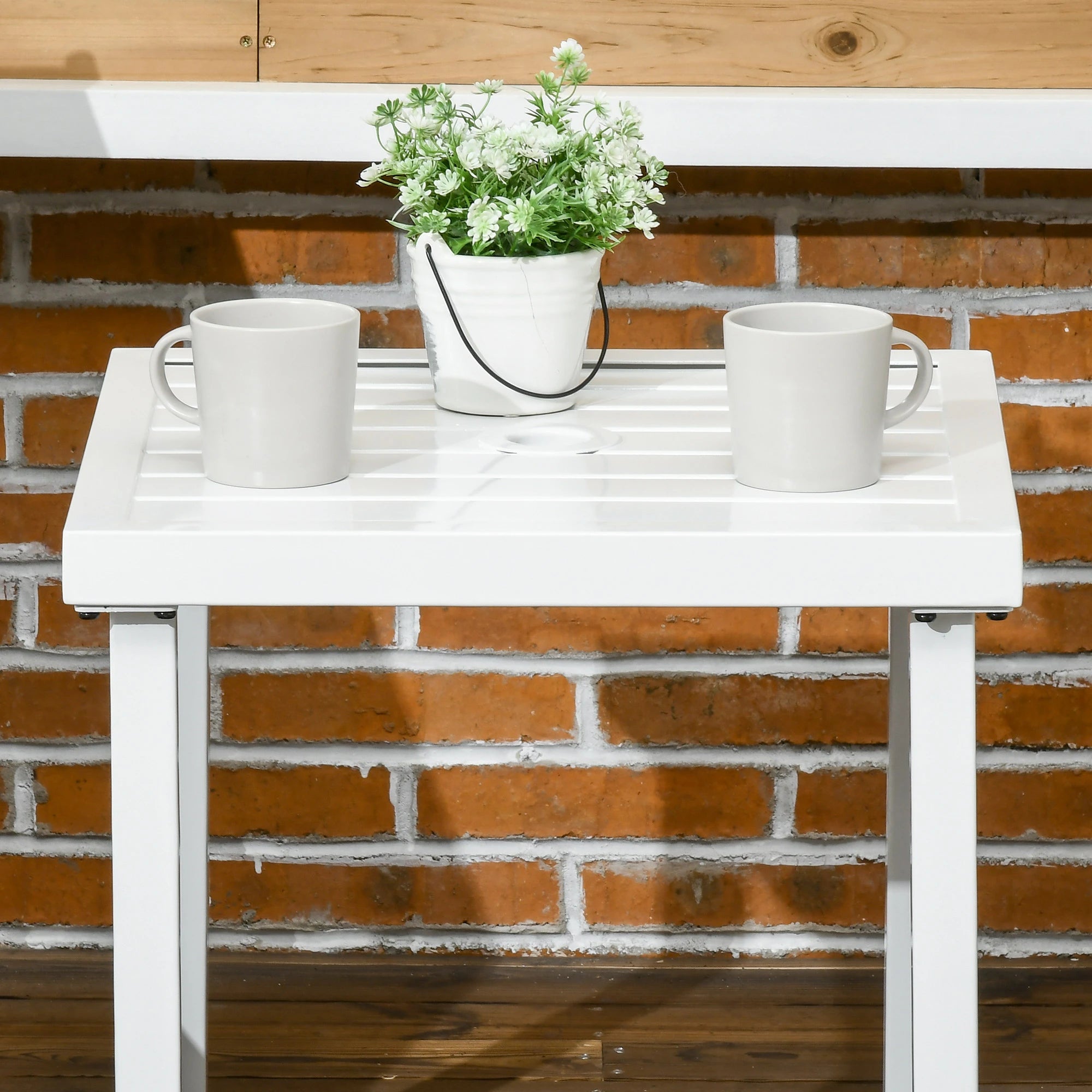 Patio Side Table With Umbrella Hole, Steel Frame, White Patio Side Tables at Gallery Canada