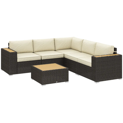 6-Piece Outdoor Rattan Patio Set, Corner Sofa, Wood-Plastic Table, Light Khaki Patio Furniture Sets Brown Rattan, Light Khaki Cushion, Natural Board at Gallery Canada