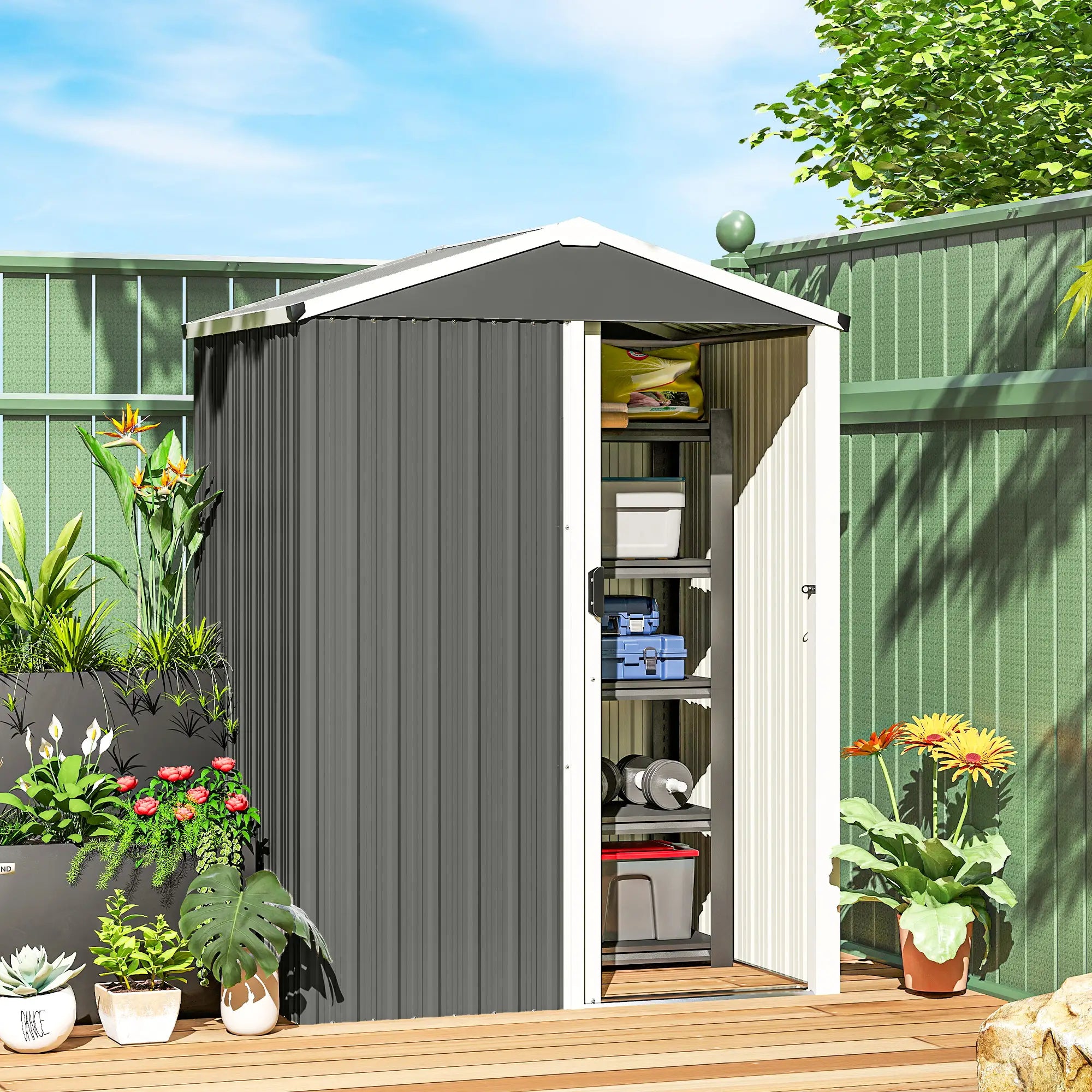 4.5 x 3ft Outdoor Storage Shed, Waterproof Metal Garden Shed, Light Grey Sheds at Gallery Canada