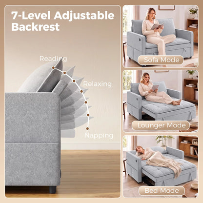 51" Velvet Pull Out Sofa Bed, USB Ports, Grey Sofa Bed at Gallery Canada