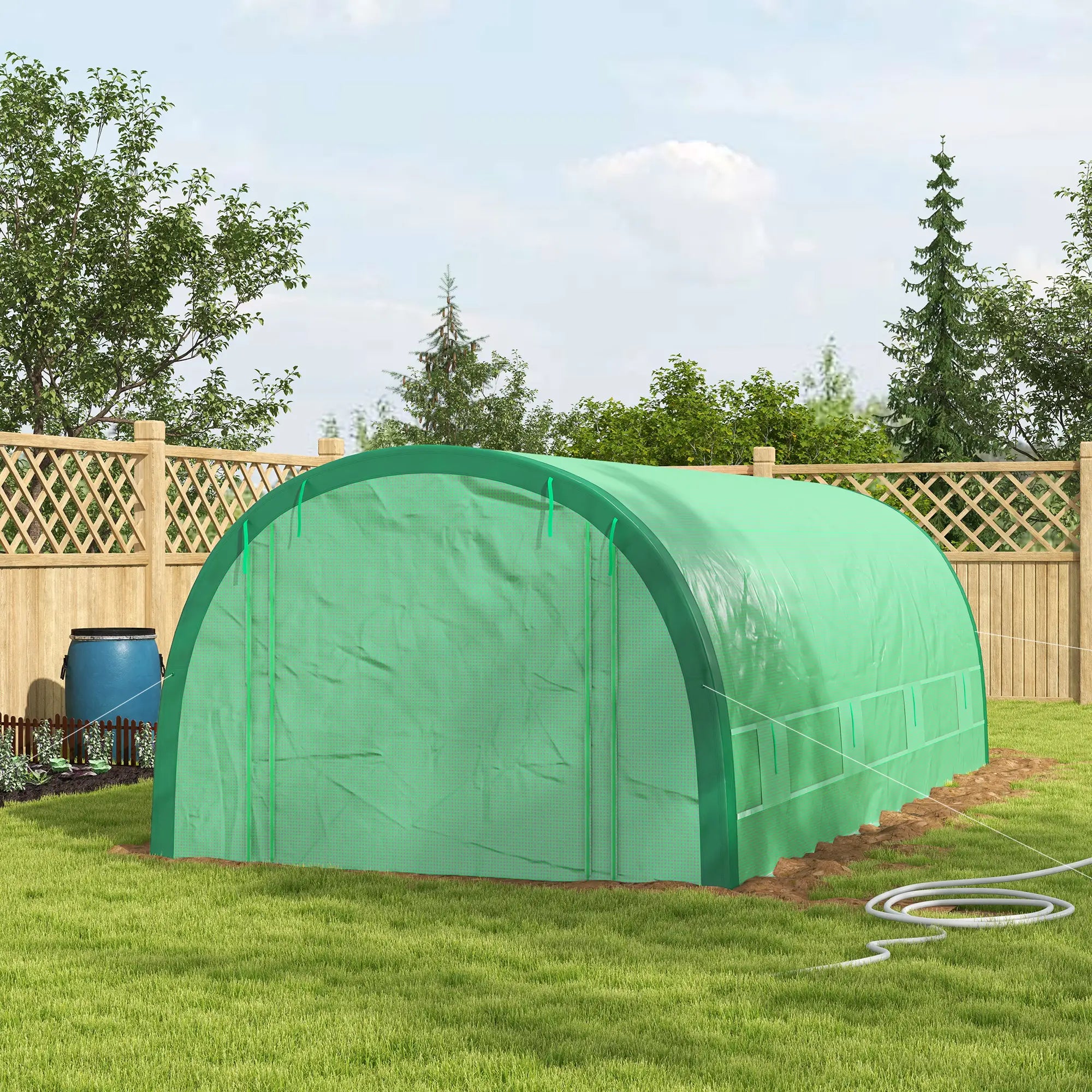 19.5' x 10' x 6.5' Tunnel Greenhouse, Mesh Door, Windows, Green Tunnel Greenhouses at Gallery Canada