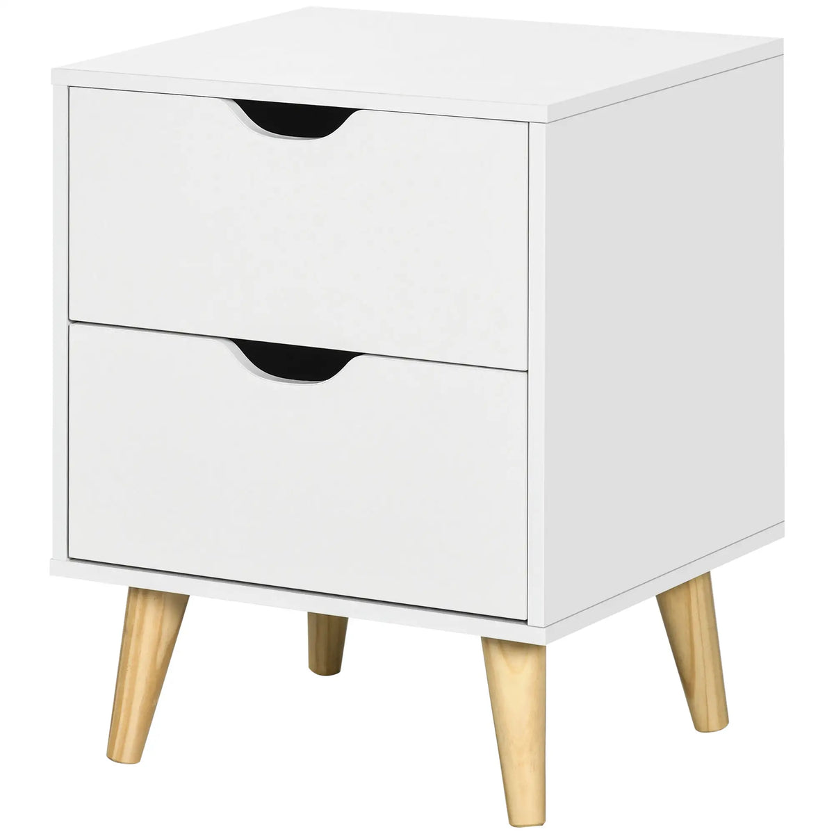 Modern Bedside Table, Nightstand with 2 Drawers, Pine Wood Legs, White Bedside Tables at Gallery Canada
