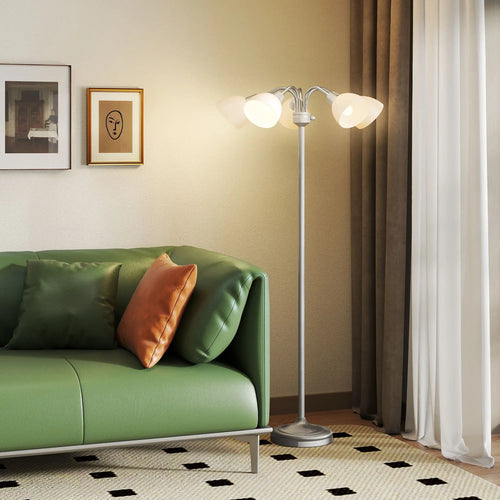 Arc Tree Floor Lamp, 5 Adjustable Rotating Lights, Satin Nickel