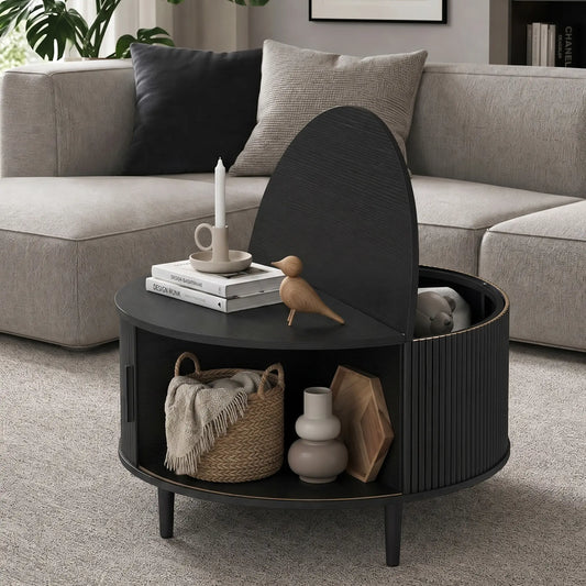 31.5" Black Round Coffee Table with Storage, Flip-Top, Black Coffee Tables Options at Gallery Canada