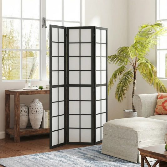 3 Panel Room Divider, 5.6 ft Folding Partition, Black Room Dividers Black, White at Gallery Canada