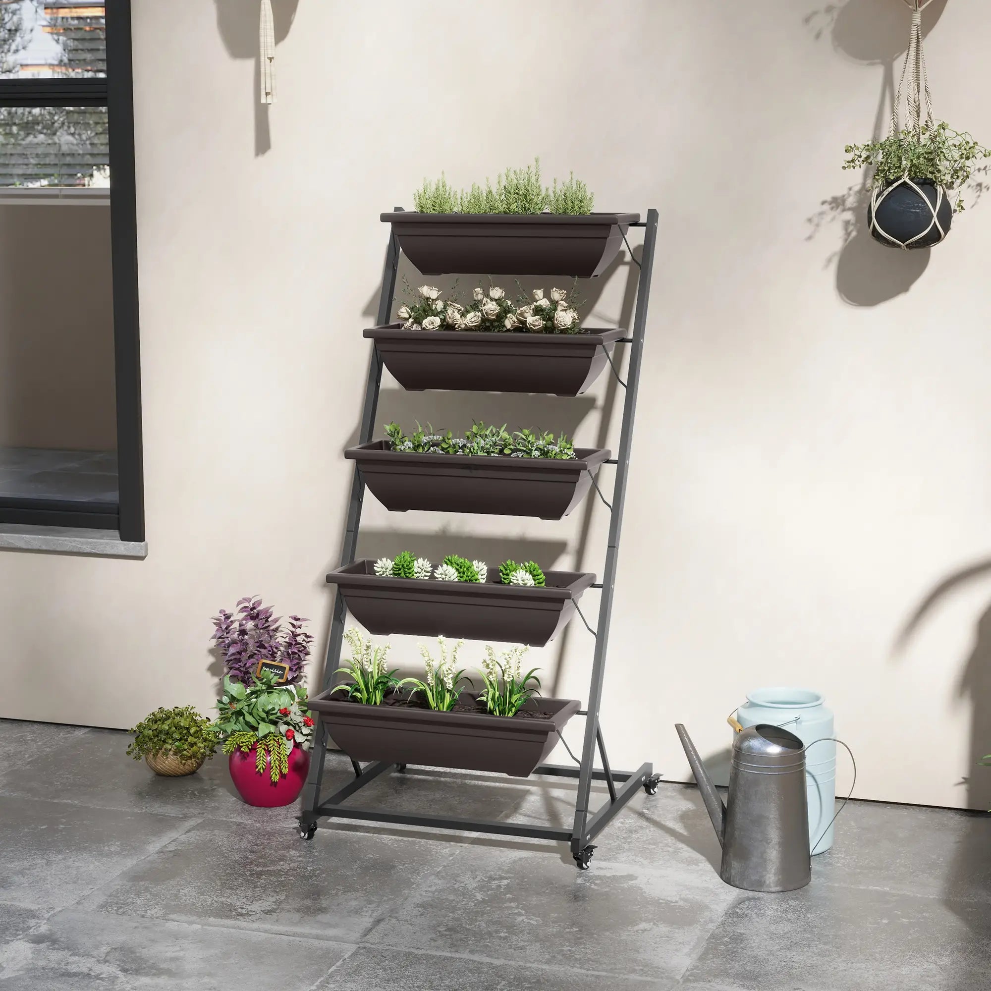 5-Tier Vertical Garden Planter, 5 Boxes, Wheels, Outdoor, Brown Plant Stands at Gallery Canada