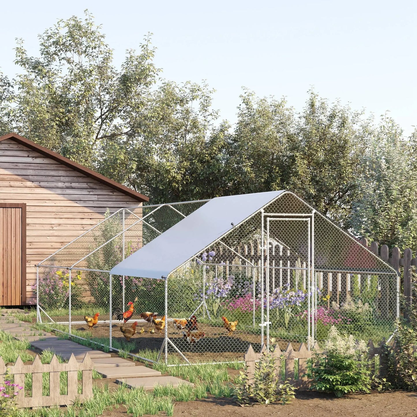 9.8' x 19.7' x 6.6' Chicken Coop, Outdoor Hen House With Cover Chicken Coops at Gallery Canada