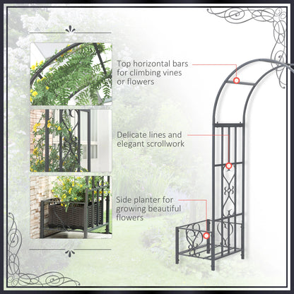 7FT Metal Garden Arch with 2 Planter Boxes, Outdoor Walkway Arbor, Dark Grey Garden Arches at Gallery Canada