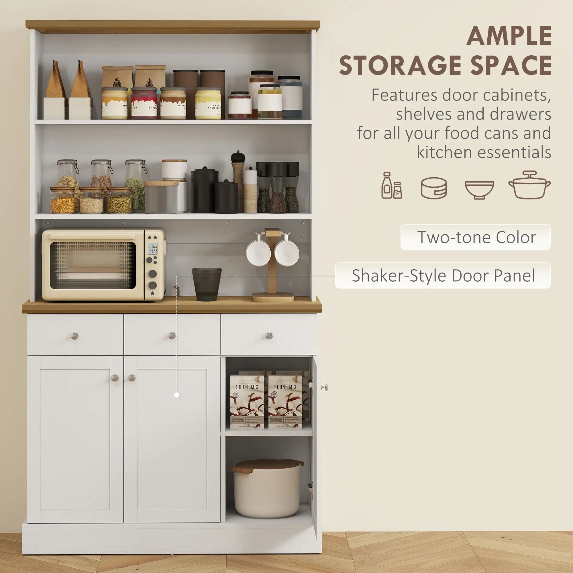 Kitchen Pantry Buffet Server Hutch, Storage Sideboard with Drawers, Cabinets Kitchen Pantry Cabinets at Gallery Canada