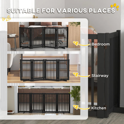 4 Panel Wooden Pet Gate, Free Standing, Open Door, Black Houses, Kennels & Pens at Gallery Canada