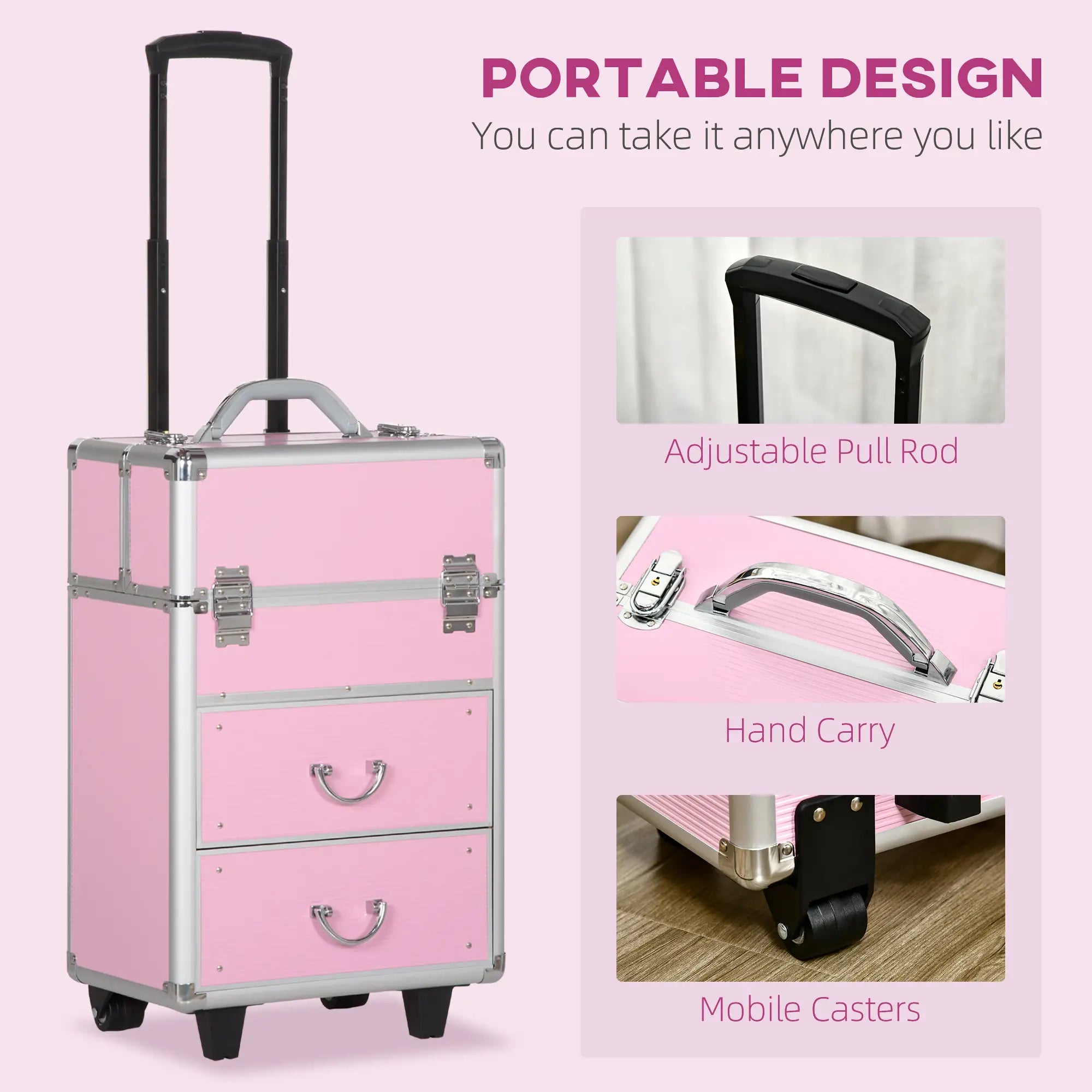 Rolling Makeup Train Case, Large Storage Cosmetic Trolley, Lockable Travel Cart Trunk Makeup Cases at Gallery Canada