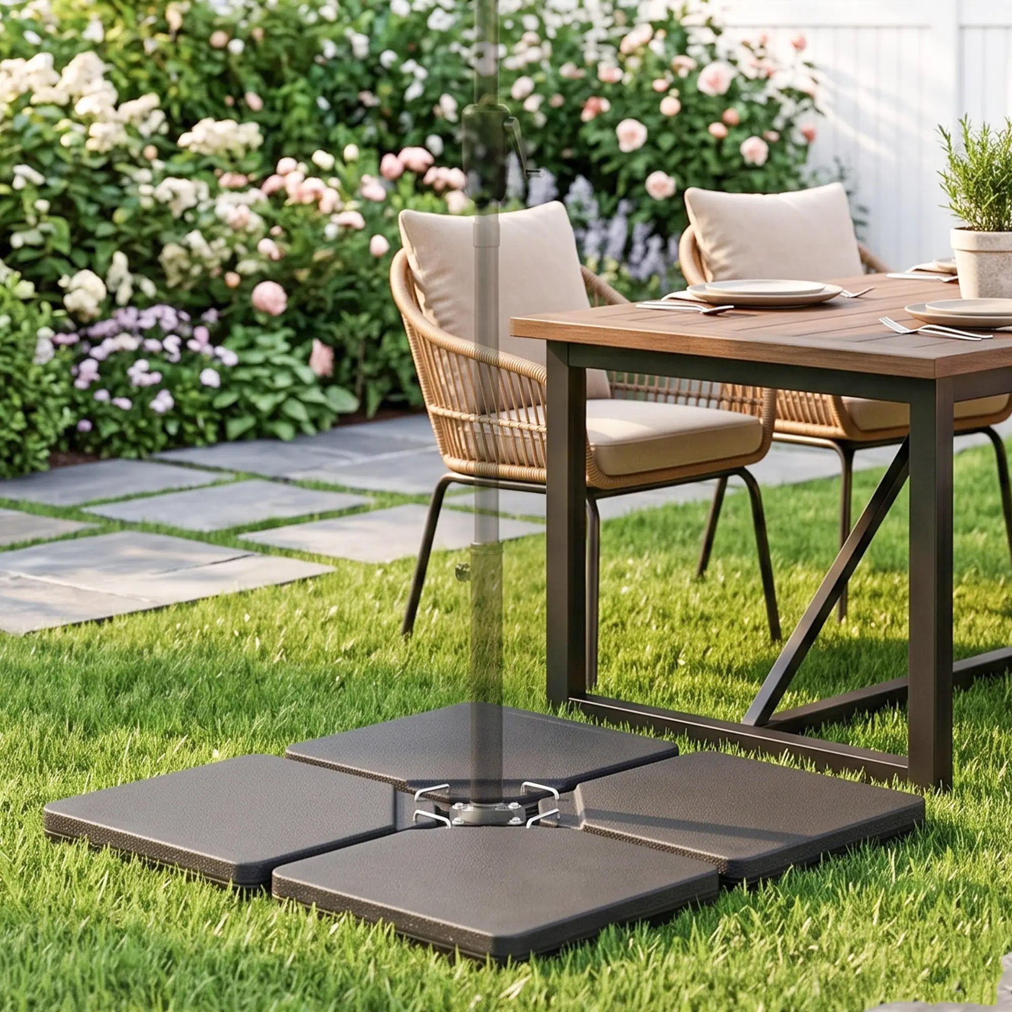 Set of 4 Parasol Base Stand Weights, Fills with Sand or Water, Black Umbrella Bases at Gallery Canada