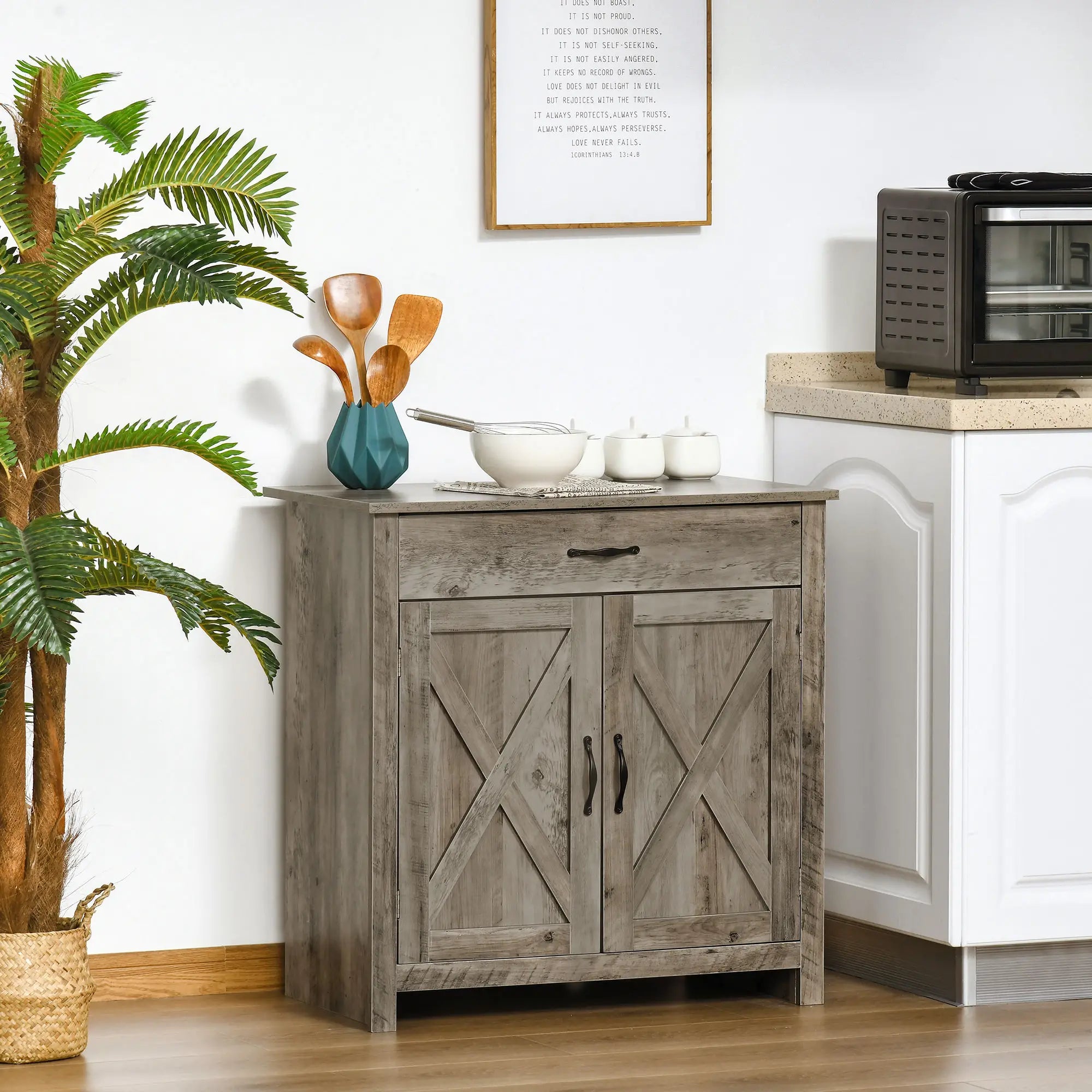 Farmhouse Sideboard Buffet, Storage Cabinet with Barn Doors, Ash Grey Bar Cabinets at Gallery Canada