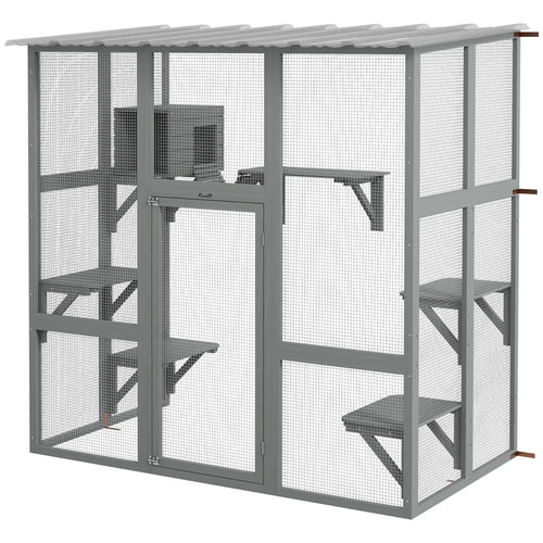 Outdoor Cat Enclosure, Window Box, Weatherproof Roof, Grey