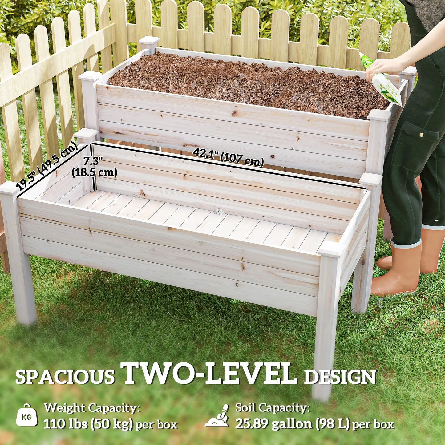2-Tier Wood Plant Stand, Raised Bed for Flowers Vegetables Herbs Elevated Garden Beds at Gallery Canada
