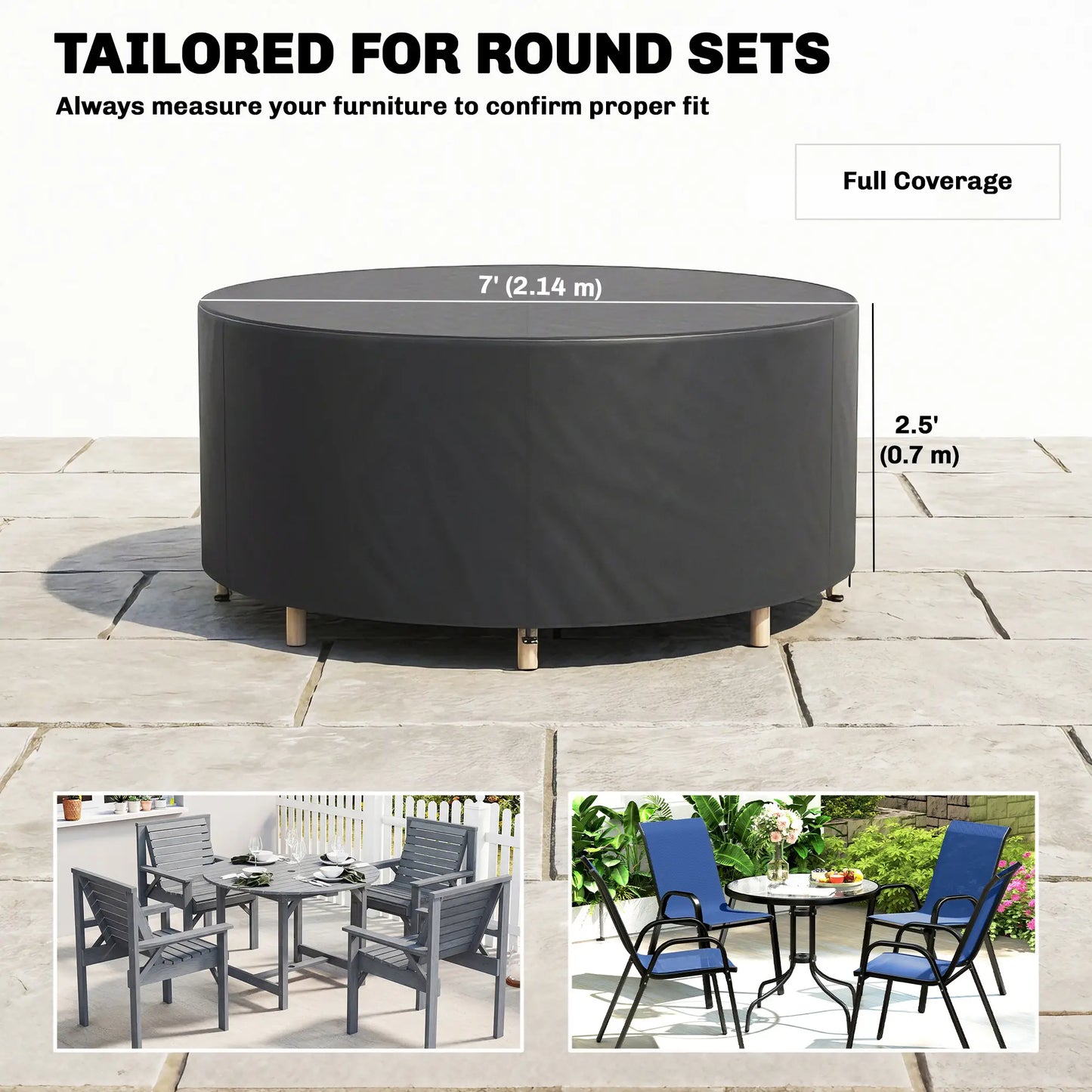 Heavy Duty Outdoor Patio Furniture Cover, Waterproof 84.3" Dia. x 27.6"H, Black Patio Furniture Covers at Gallery Canada