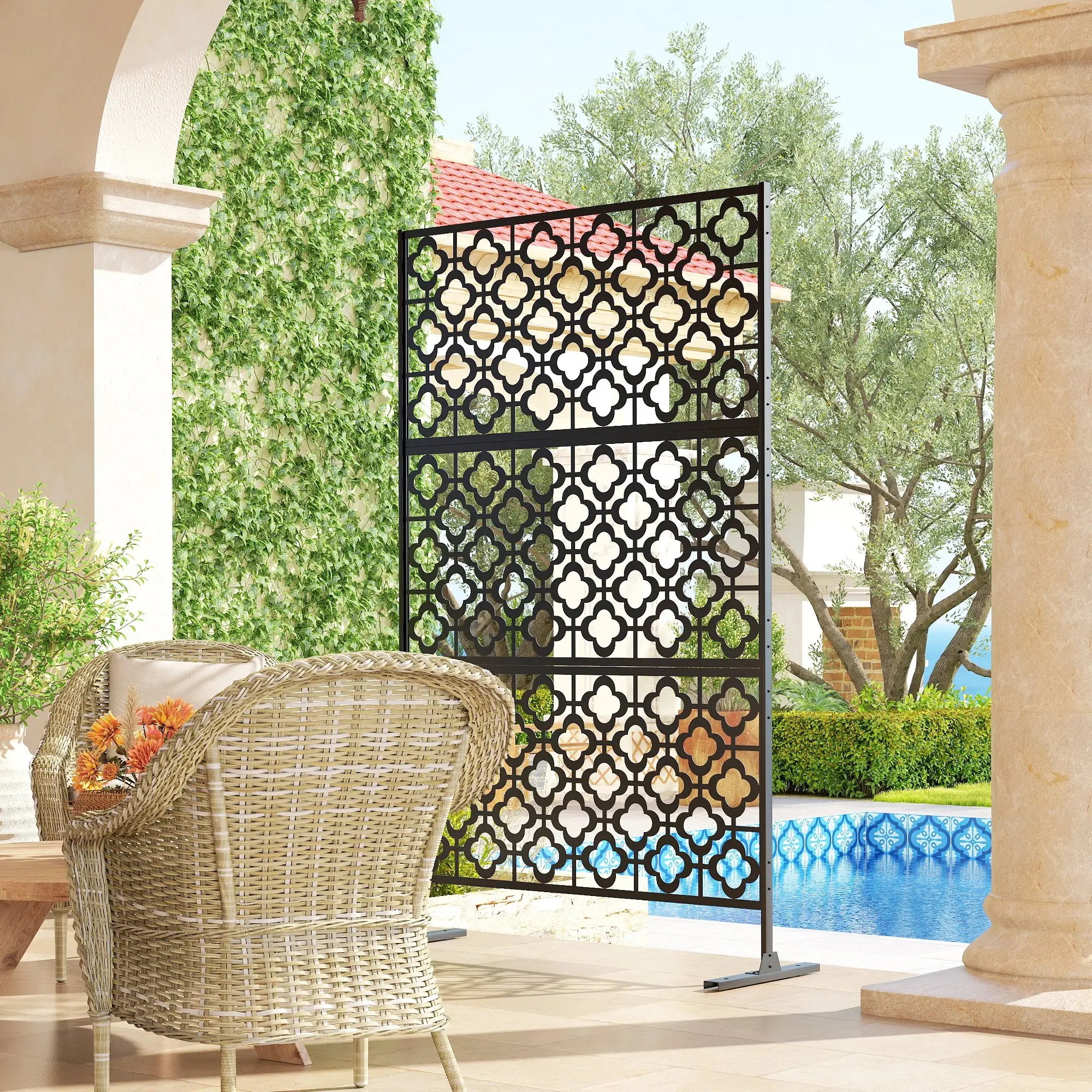 Metal Outdoor Privacy Screen, Freestanding Divider, 78