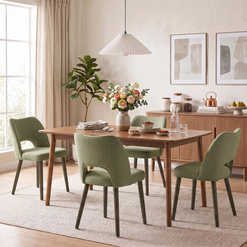 Chenille Upholstered Dining Chairs Set, Green