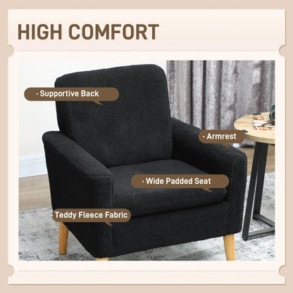 Modern Fabric Accent Chair, Upholstered Armchair with Wood Legs, Black Accent Chairs at Gallery Canada