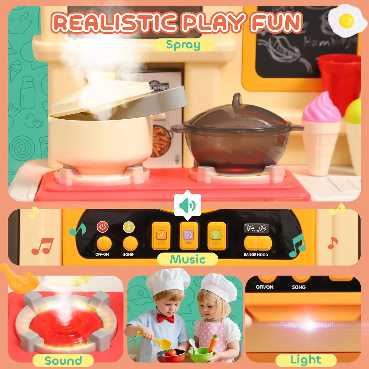 Kids Kitchen Playset with Lights, Sounds, Sink, Stove, Clock, Green Play Kitchen at Gallery Canada