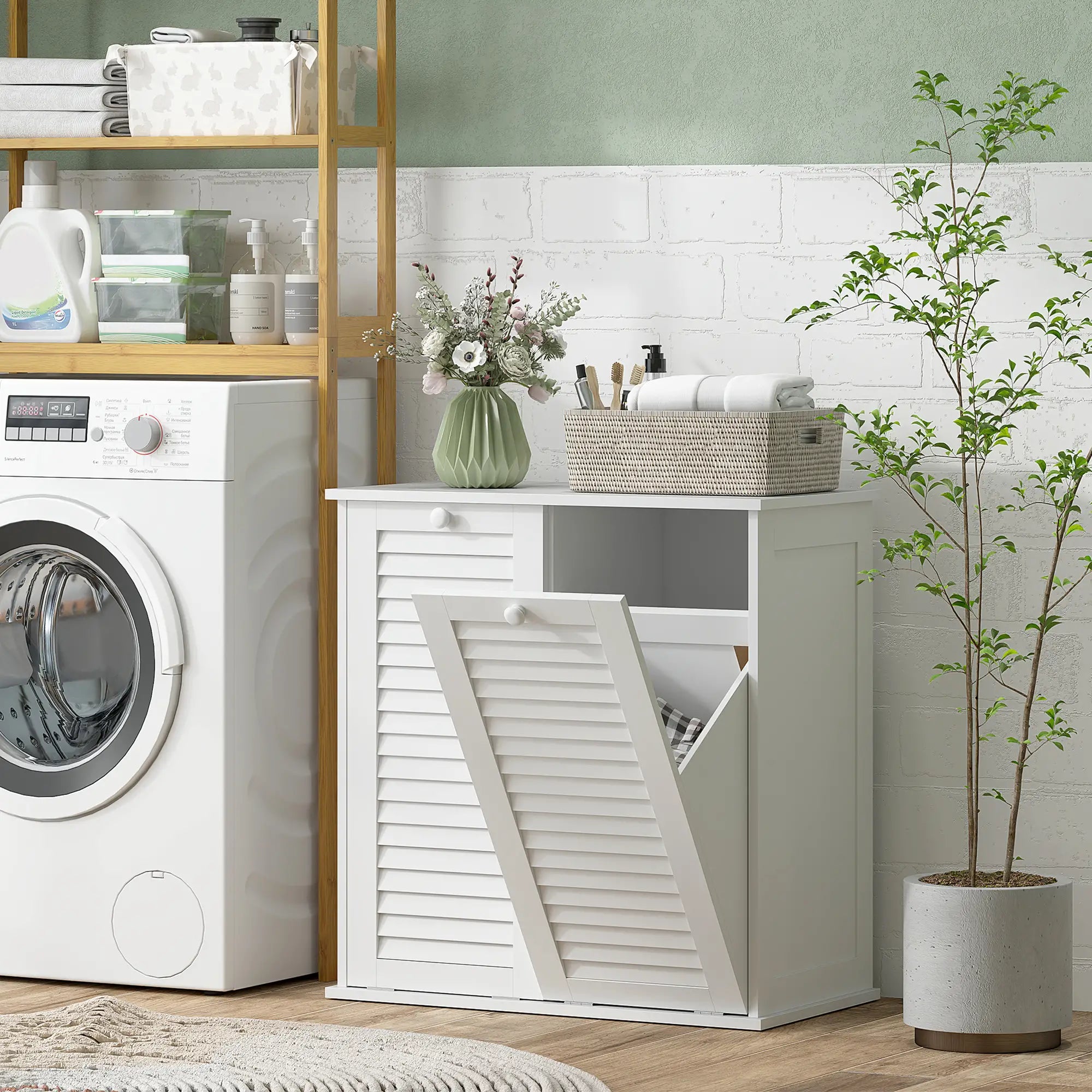 Tilt Out Laundry Cabinet, 2 Baskets, 2 Louvered Doors, White Bathroom Cabinets at Gallery Canada