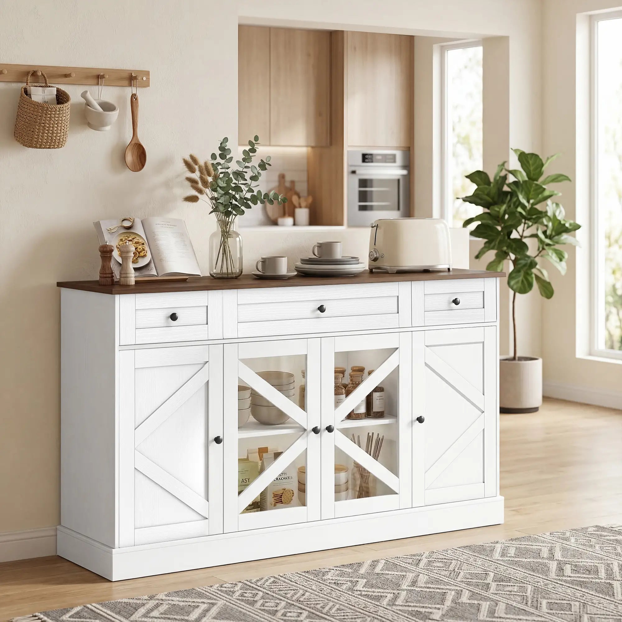 Farmhouse Sideboard Buffet Cabinet, 54
