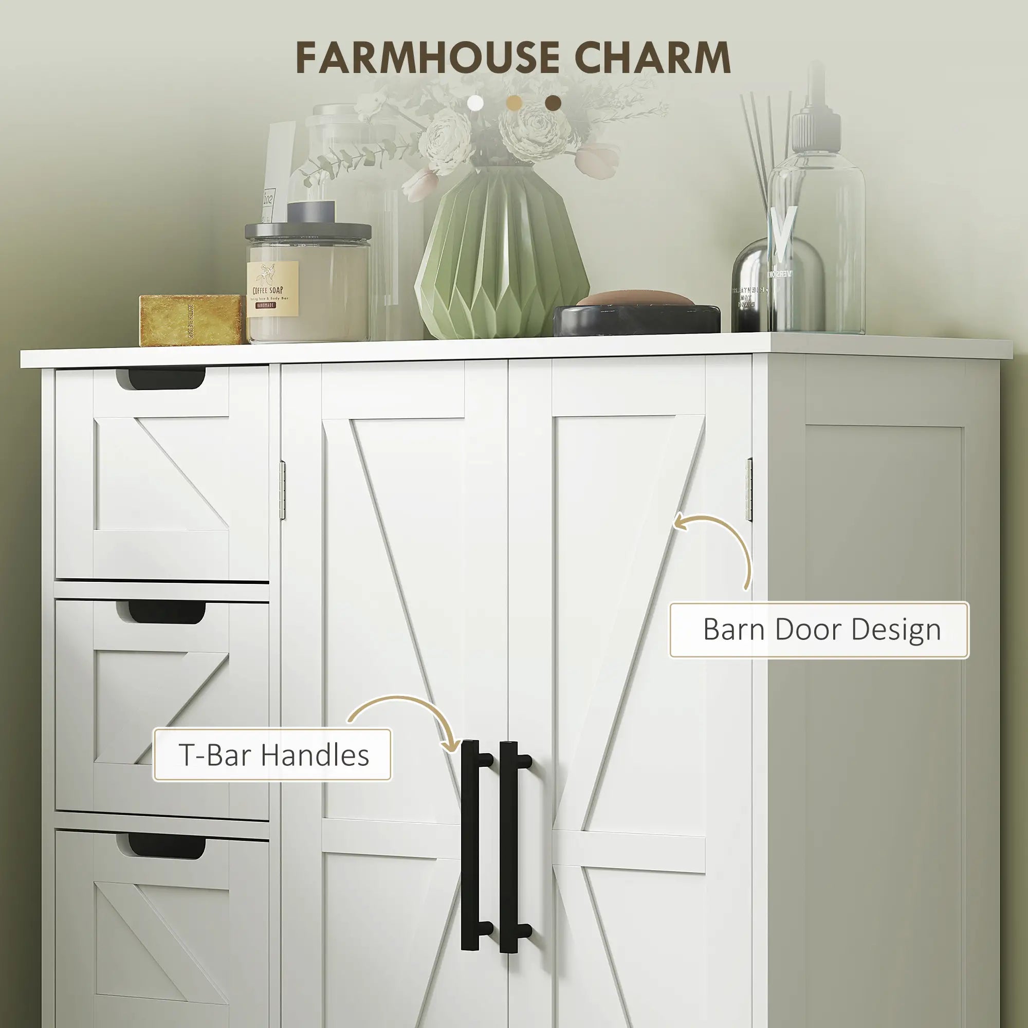Farmhouse Bathroom Floor Cabinet, Adjustable Shelf, White Bathroom Cabinets at Gallery Canada