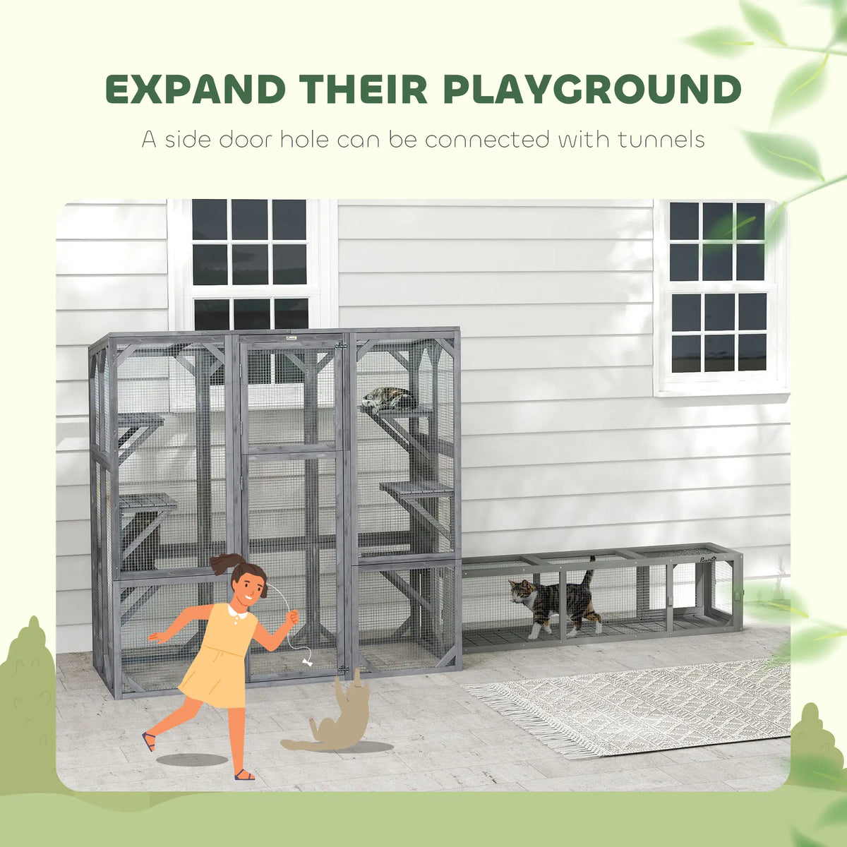 Outdoor Cat Enclosure, 6 Jumping Platforms, Weatherproof Roof, Large Door, 59" x 28" x 60", Grey Outdoor Cat Enclosures at Gallery Canada