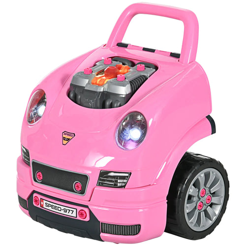 Kids Truck Engine Toy Set, Car Service Play Set, Pink