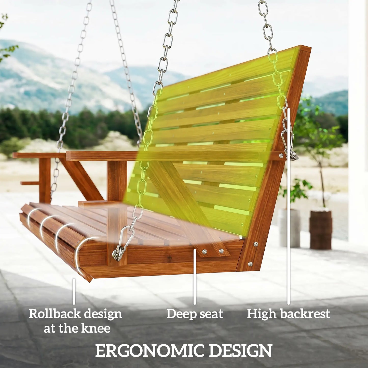 Carbonized Wooden 3-Seater Swing Bench with Cupholders Hanging Porch Swings at Gallery Canada