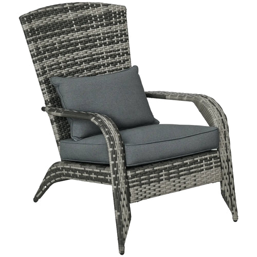 Wicker Adirondack Chair, Outdoor PE Rattan, w/ Cushions, Grey