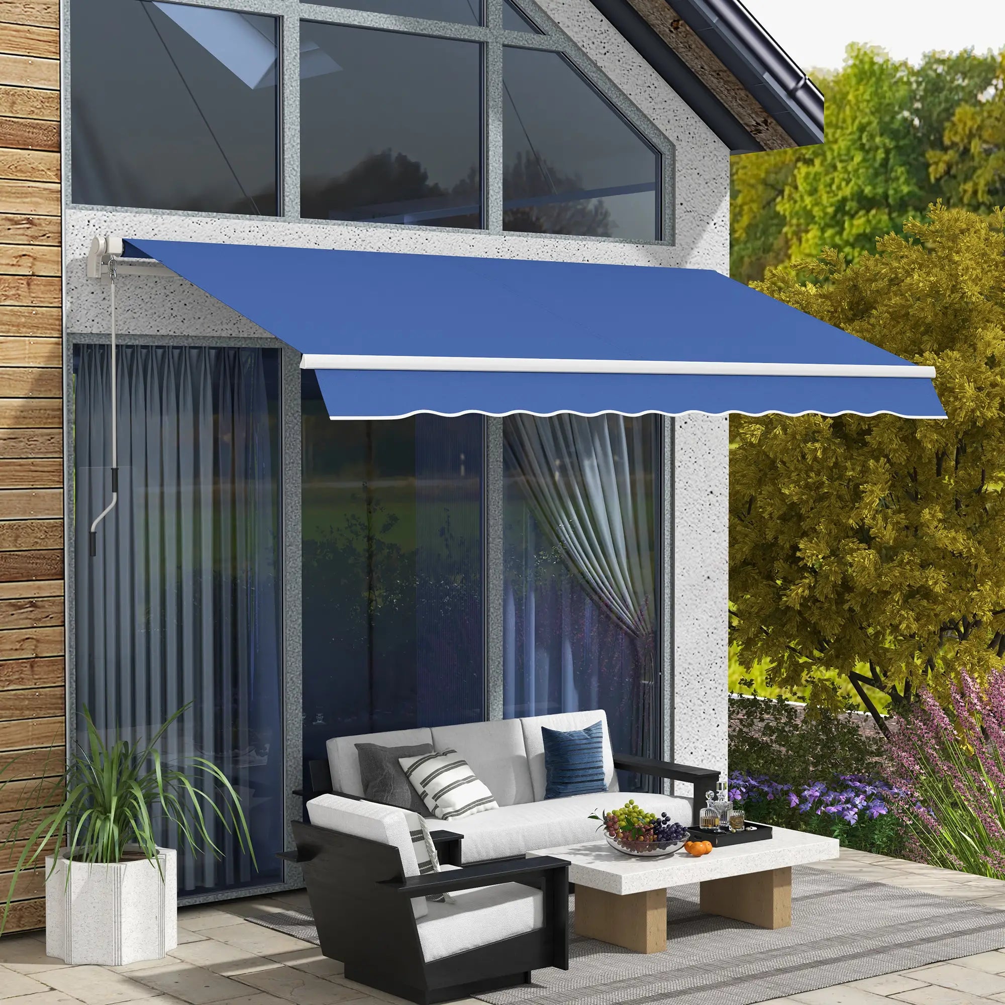 12' x 10' Manual Retractable Awning, Adjustable Sunshade, Dark Blue Patio Awnings at Gallery Canada