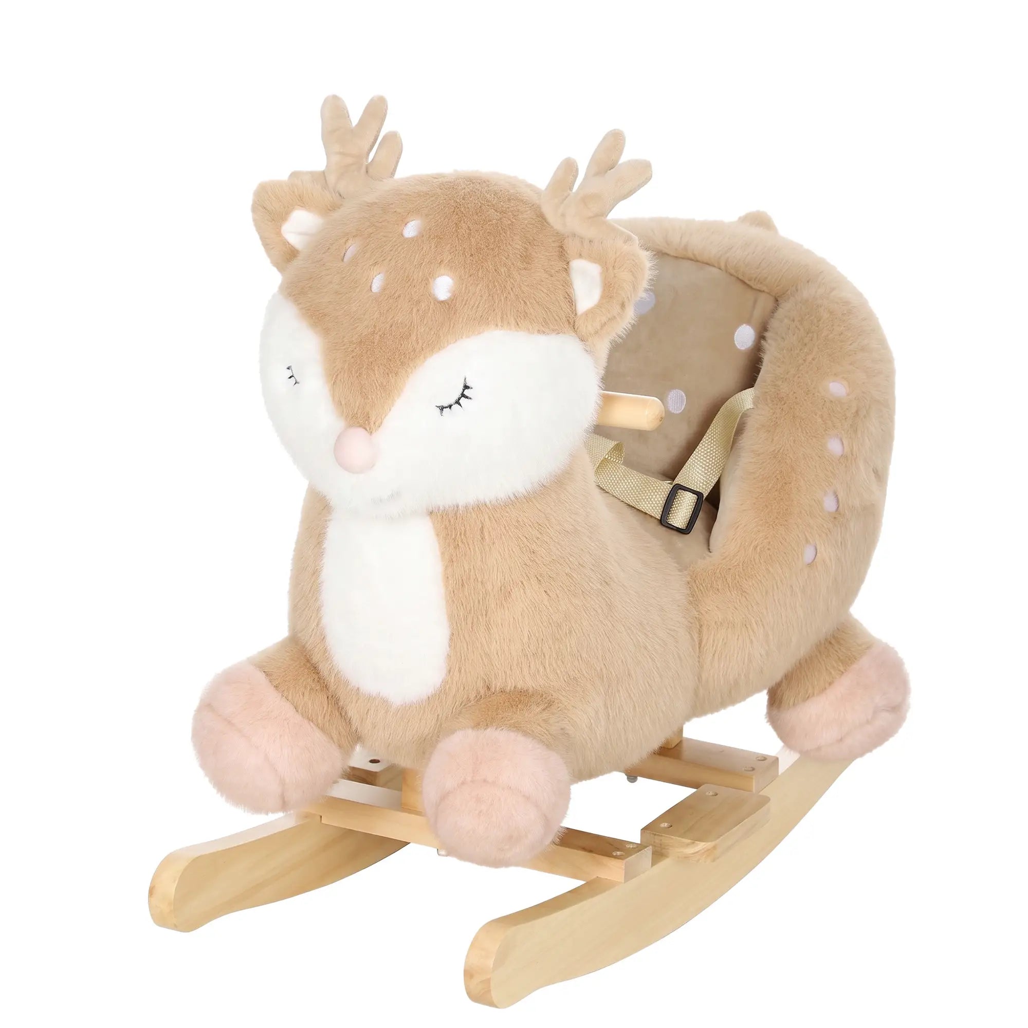 Toddler Rocking Horse, Deer Sound Seat Belt Rocking Stopper, Brown, Brown Rocking Horses Brown at Gallery Canada
