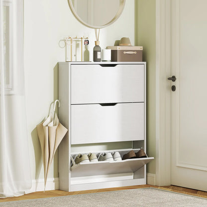 Narrow Shoe Cabinet 3 Flip Drawers, 31.5"W x 6.7"D x 42.5"H, White Shoe Storage Cabinets & Racks at Gallery Canada