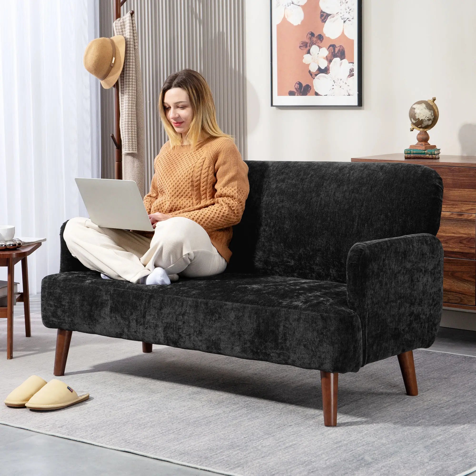 Velvet Fabric 2 Seater Sofa, Small Loveseat 8.3