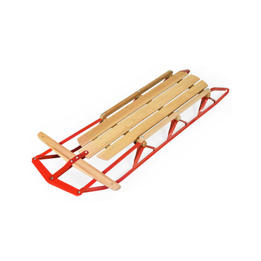54 Inch Kids Wooden Snow Sled, Metal Runners, Steering Bar, Red Winter Sports & Activities Red at Gallery Canada