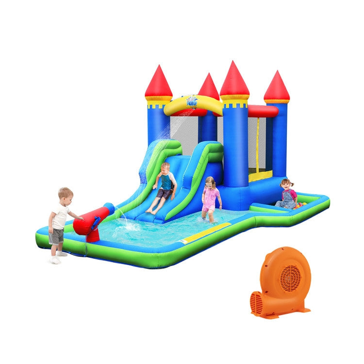 Inflatable Bounce House Castle Water Slide, Climbing Wall, 550W Blower, Multicolor Bounce House at Gallery Canada