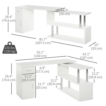 L-Shaped Rotating Computer Desk, White Writing Desks at Gallery Canada