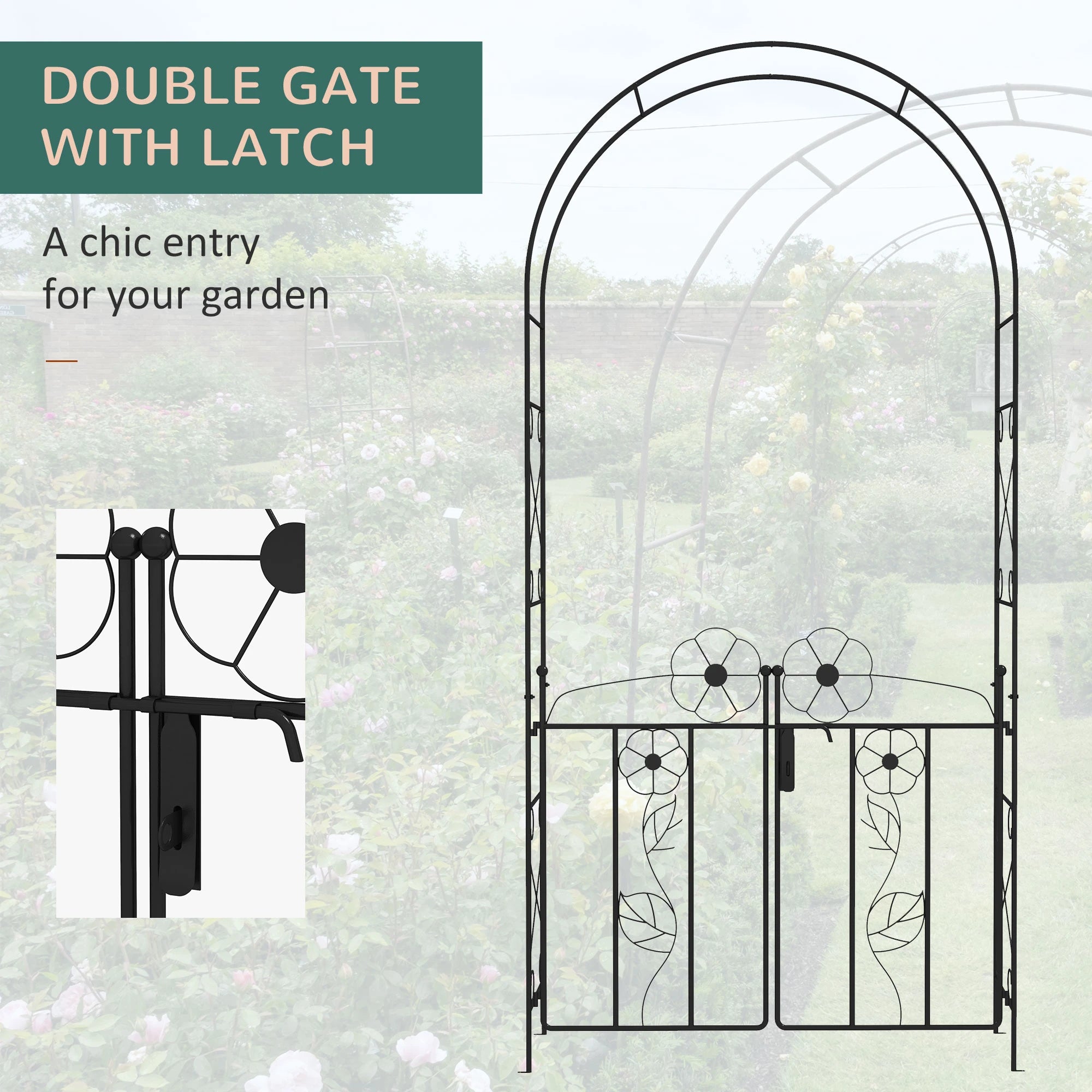 7.5FT Metal Garden Arbour, Double Gate, Arch Trellis, Black Garden Arches at Gallery Canada