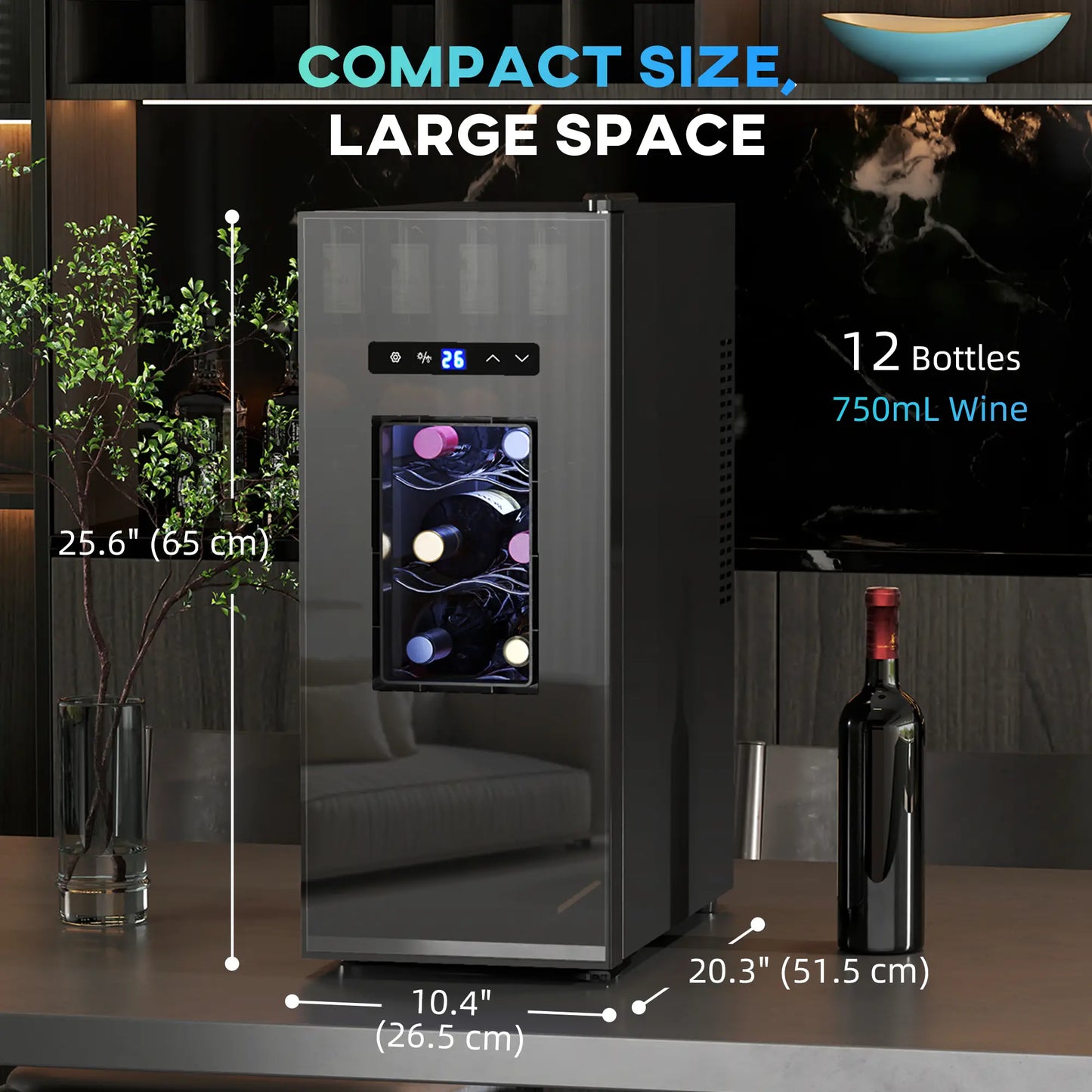 12 Bottle Wine Fridge, Under Counter Cooler, Glass Door, LED Light, Temp Control Small Kitchen Appliances at Gallery Canada