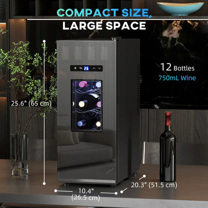 12 Bottle Wine Fridge, Under Counter Cooler, Glass Door, LED Light, Temp Control Small Kitchen Appliances at Gallery Canada