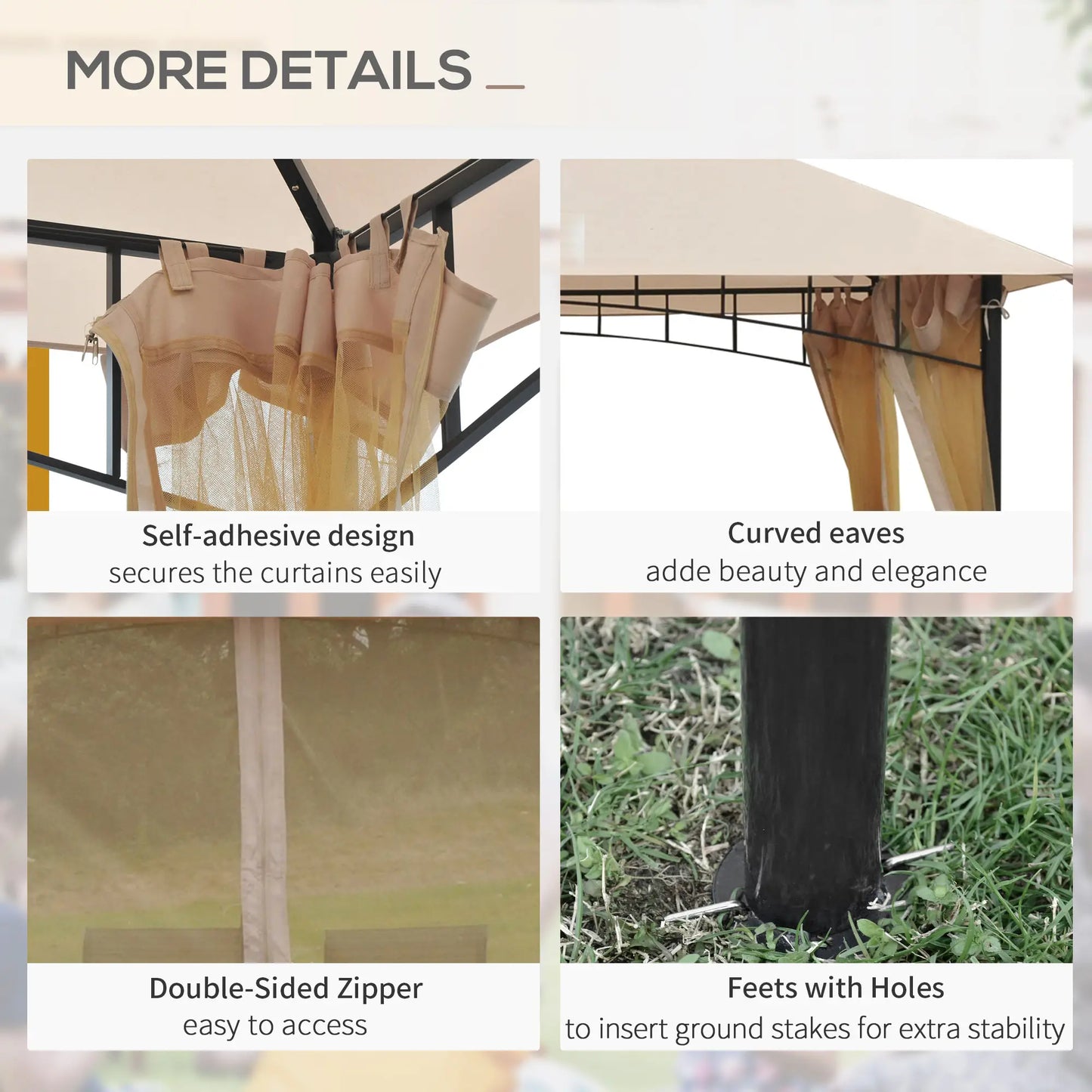 10' x 10' Double Tier Garden Gazebo, Water-Resistant, Anti-UV, Beige Gazebos at Gallery Canada