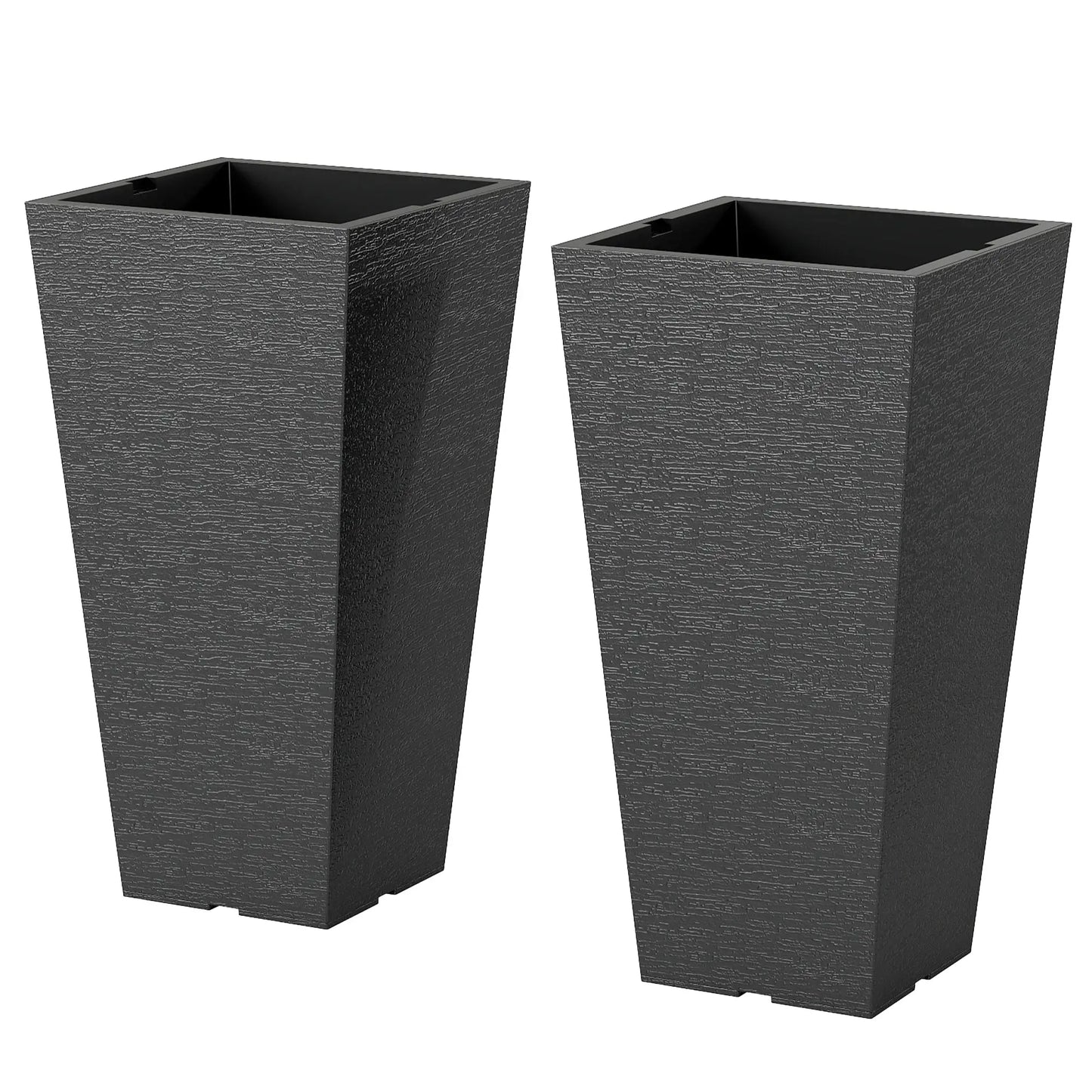 23" Tall Planters Set Of 2, Indoor Outdoor Stackable, Black Marble Finish, Black Planter Set at Gallery Canada